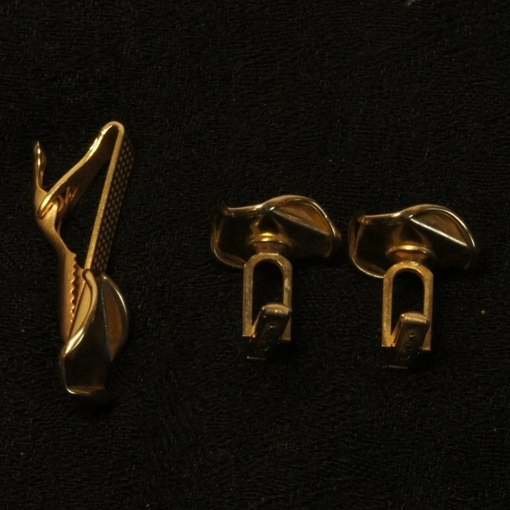 Vintage‎ Gold Tone Tie Bar & Cufflinks Set Abstract Modernist Mid Century